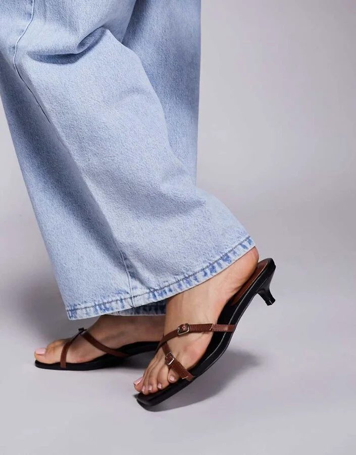 Public Cindita slip on kitten heel sandals in black and brown