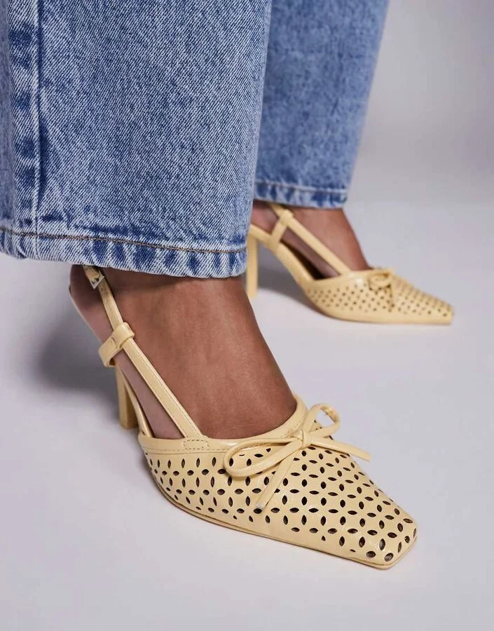Public Desire Alchemy laser cute sling back heels with bow in yellow - Image 2