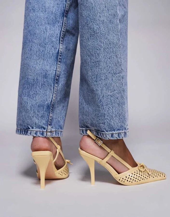 Public Desire Alchemy laser cute sling back heels with bow in yellow - Image 4