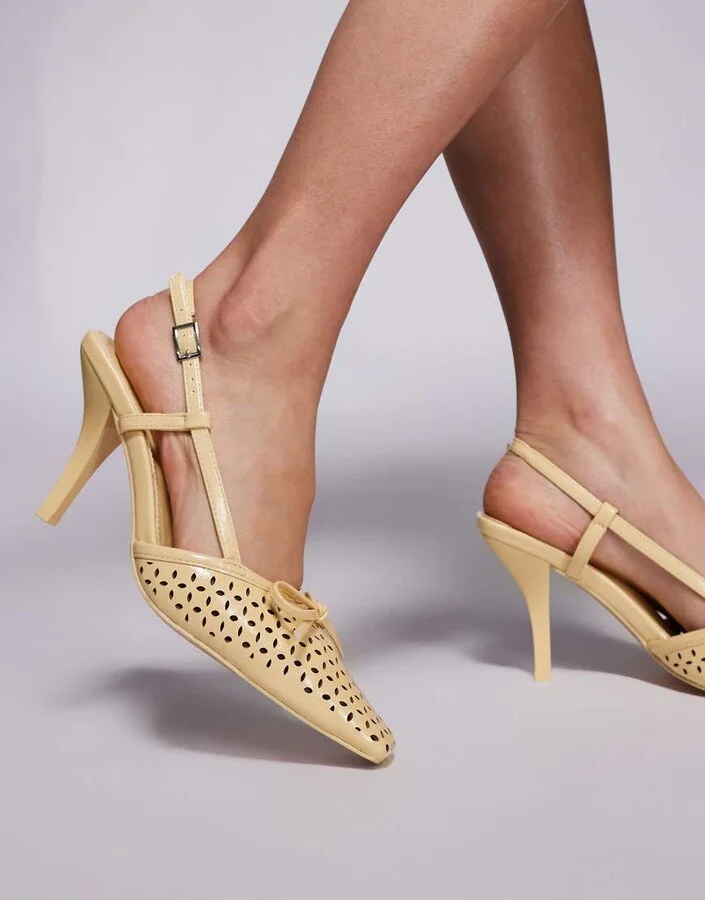 Public Desire Alchemy laser cute sling back heels with bow in yellow - Image 3