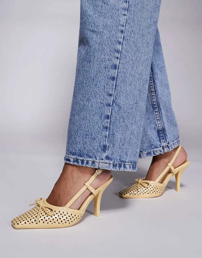 Public Desire Alchemy laser cute sling back heels with bow in yellow