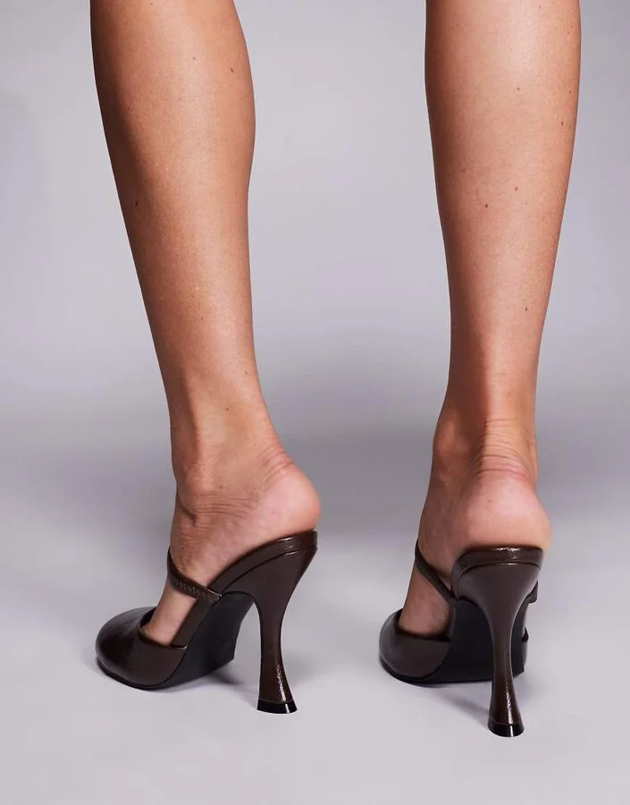 Public Desire Almond slingback round toe heeled shoes in brown - Image 2