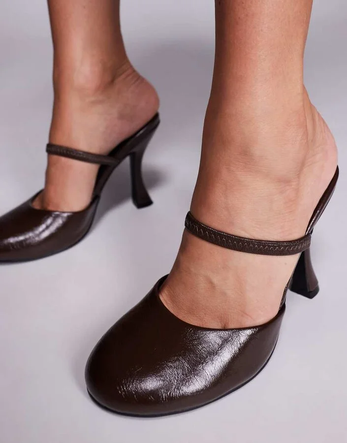 Public Desire Almond slingback round toe heeled shoes in brown - Image 3