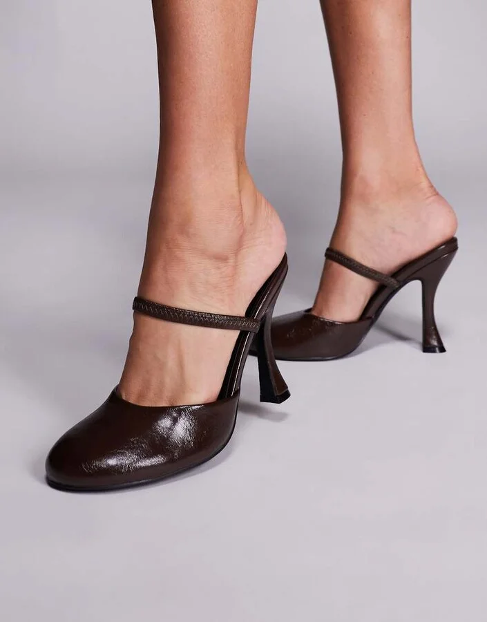 Public Desire Almond slingback round toe heeled shoes in brown