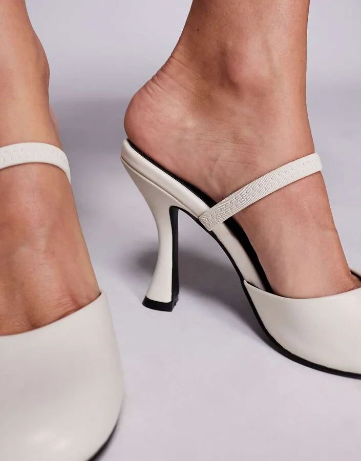 Public Desire Almond slingback round toe heeled shoes in white - Image 2