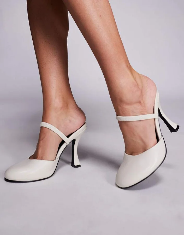 Public Desire Almond slingback round toe heeled shoes in white