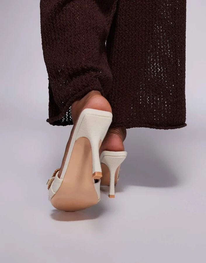Public Desire Andria mid heel mule sandals with buckle in cream - Image 4