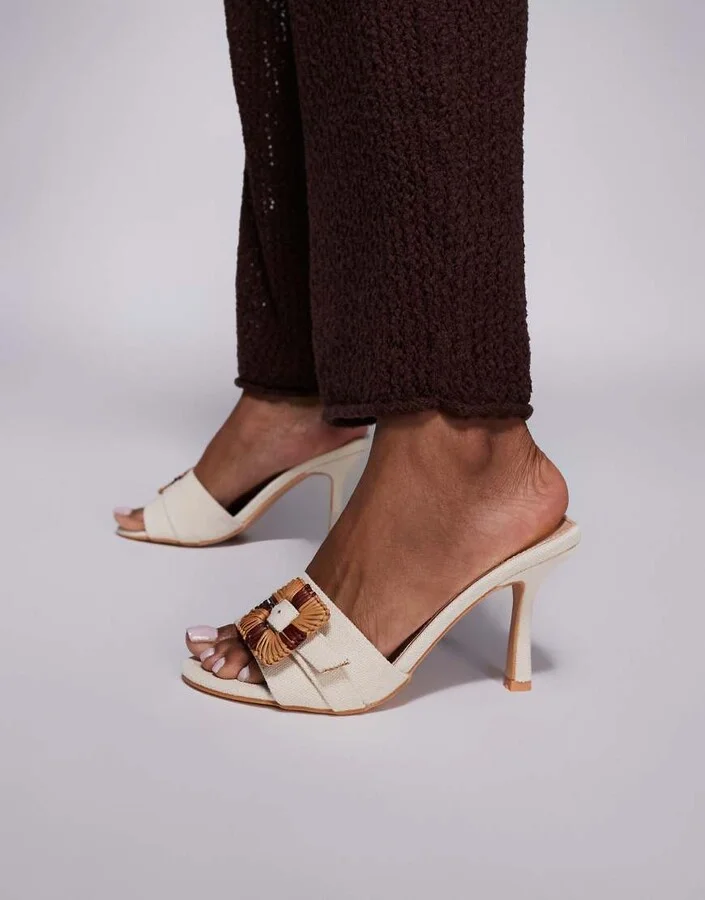 Public Desire Andria mid heel mule sandals with buckle in cream