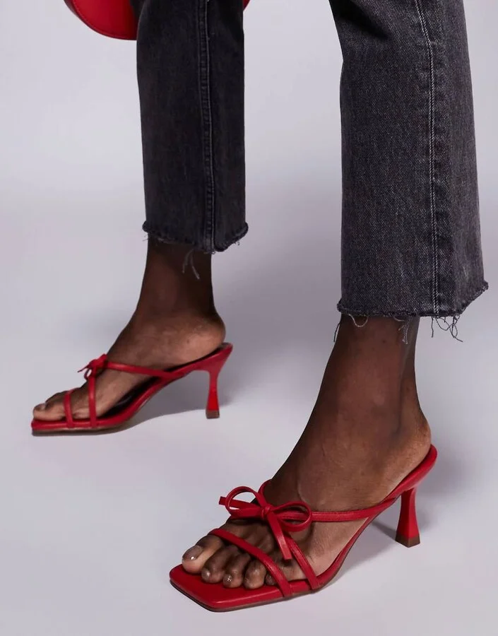 Public Desire Asuka bow kitten heeled sandals in red - Image 2