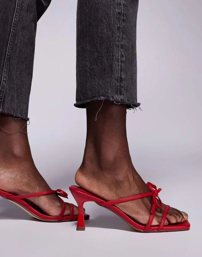 Public Desire Asuka bow kitten heeled sandals in red - Image 3