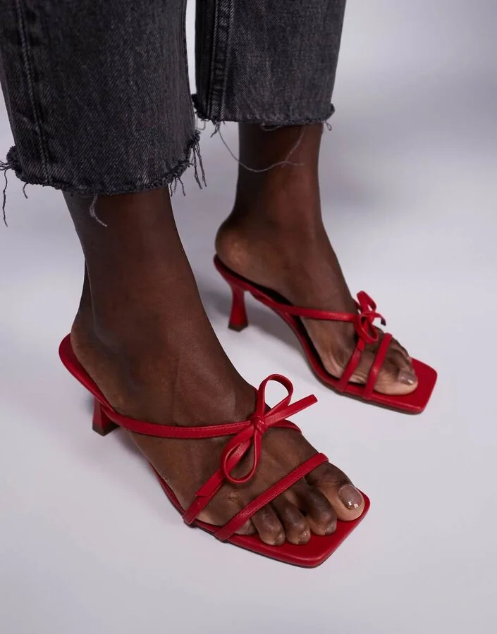Public Desire Asuka bow kitten heeled sandals in red - Image 4