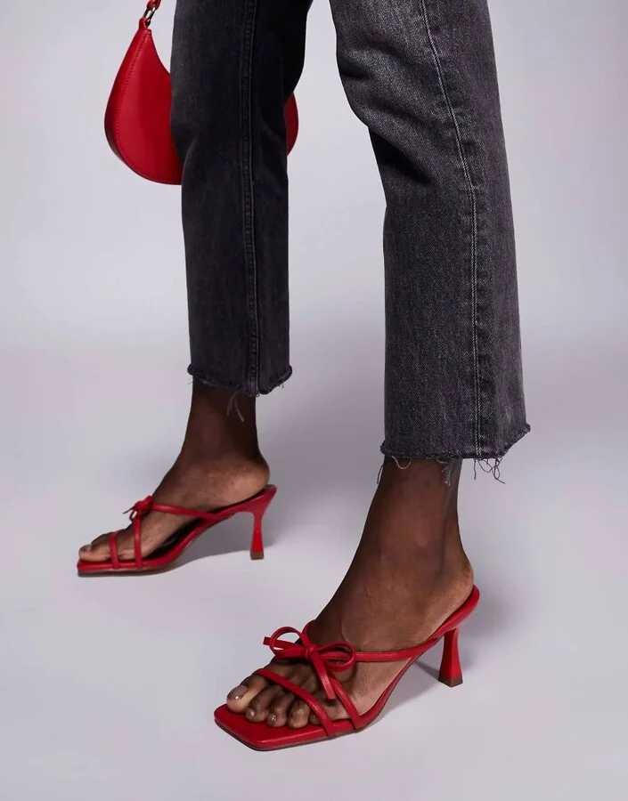 Public Desire Asuka bow kitten heeled sandals in red