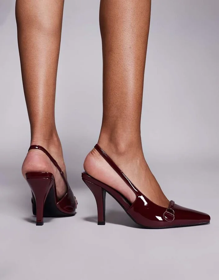 Public Desire Bessie slingback chiseled-toe heels in burgundy - Image 4