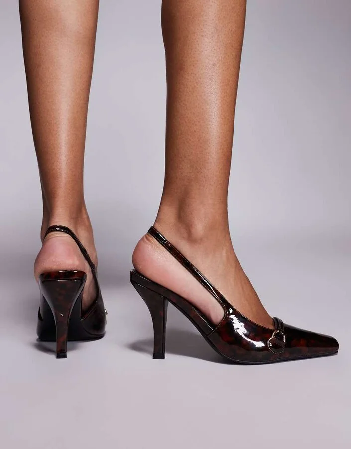 Public Desire Bessie slingback chiseled-toe heels in tortoise print - Image 3