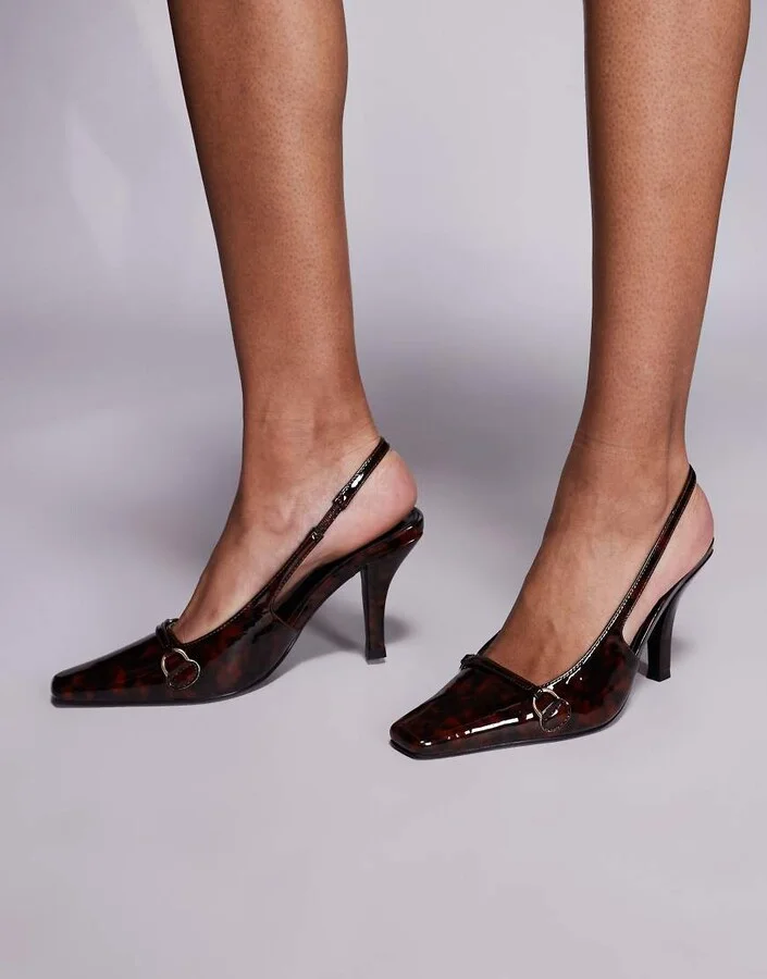 Public Desire Bessie slingback chiseled-toe heels in tortoise print