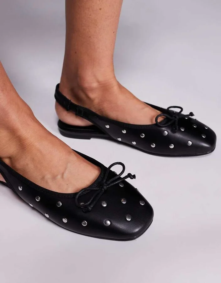 Public Desire Bia slingback ballet flats with flat studs in black - Image 2