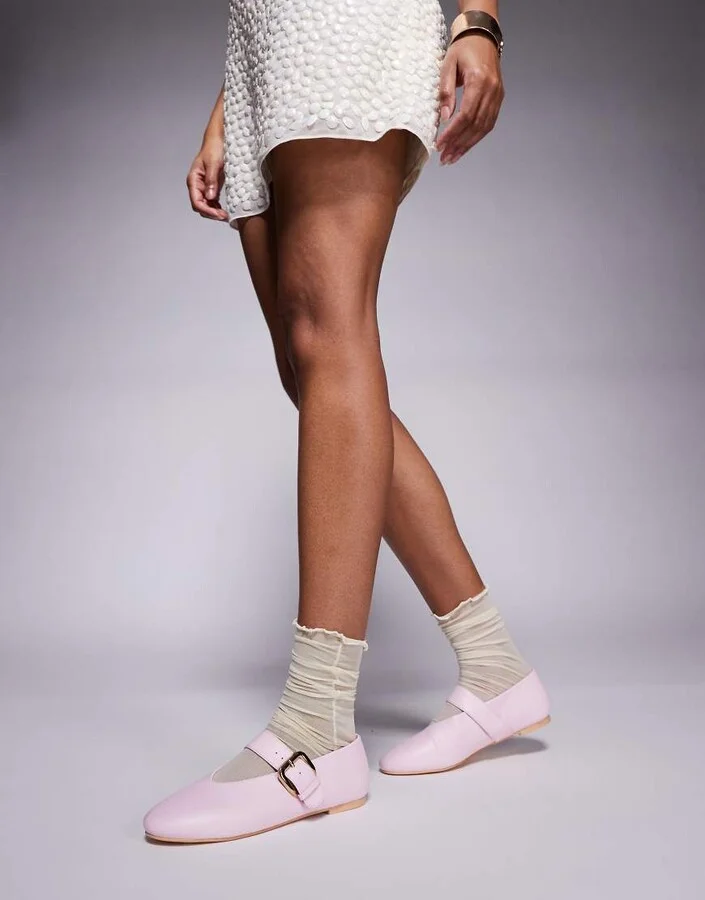Public Desire Buckle Ballet detail flats in pink - Image 2