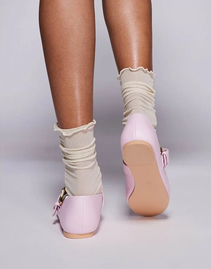 Public Desire Buckle Ballet detail flats in pink - Image 3