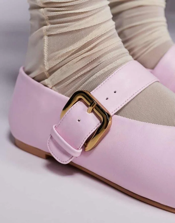 Public Desire Buckle Ballet detail flats in pink - Image 4