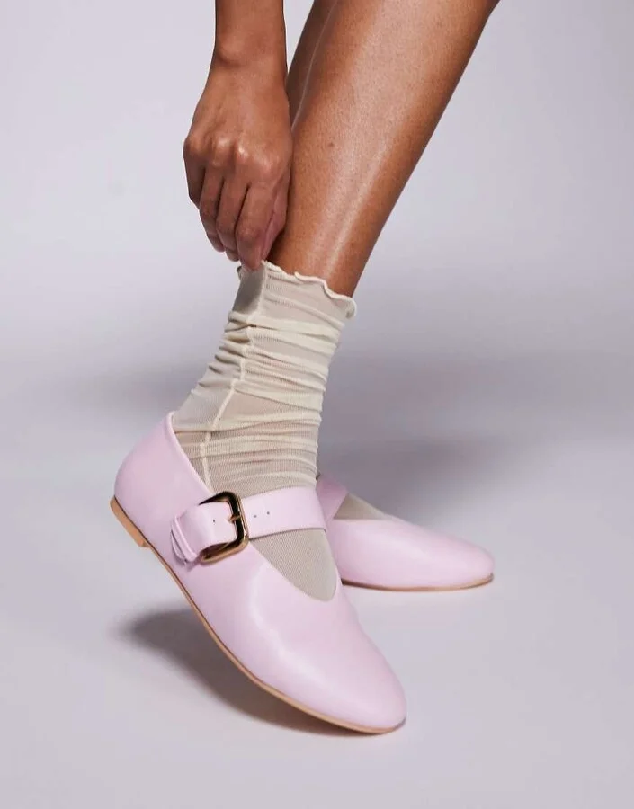 Public Desire Buckle Ballet detail flats in pink