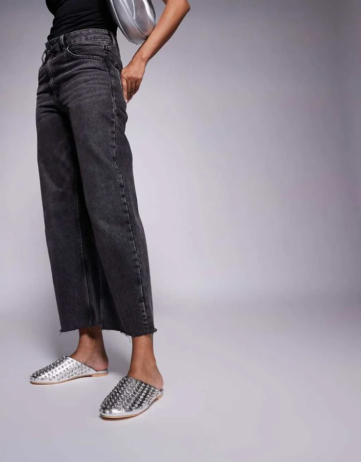Public Desire Cairo studded flat mules in silver
