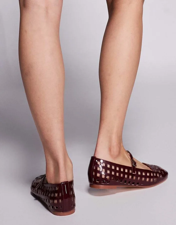 Public Desire Carrie cut out ballet flats in burgundy - Image 2
