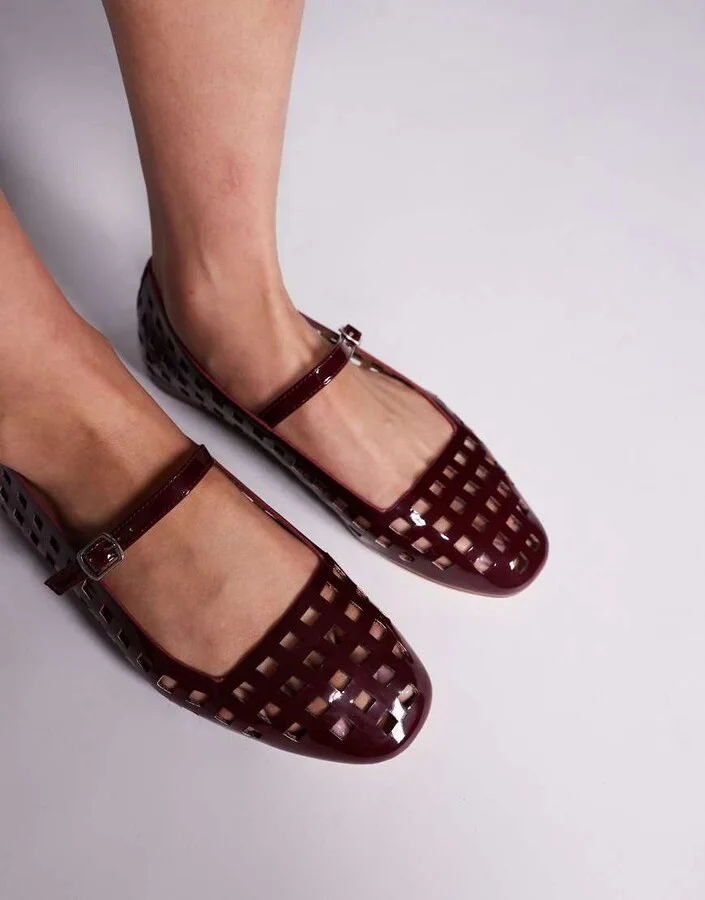 Public Desire Carrie cut out ballet flats in burgundy - Image 4