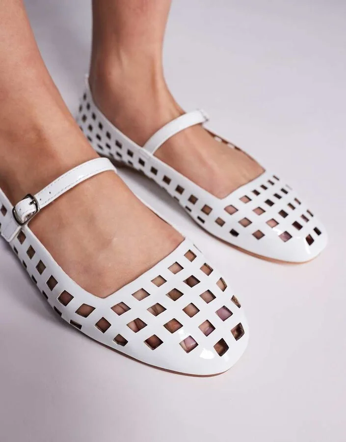 Public Desire Carrie cut out ballet flats in white - Image 2