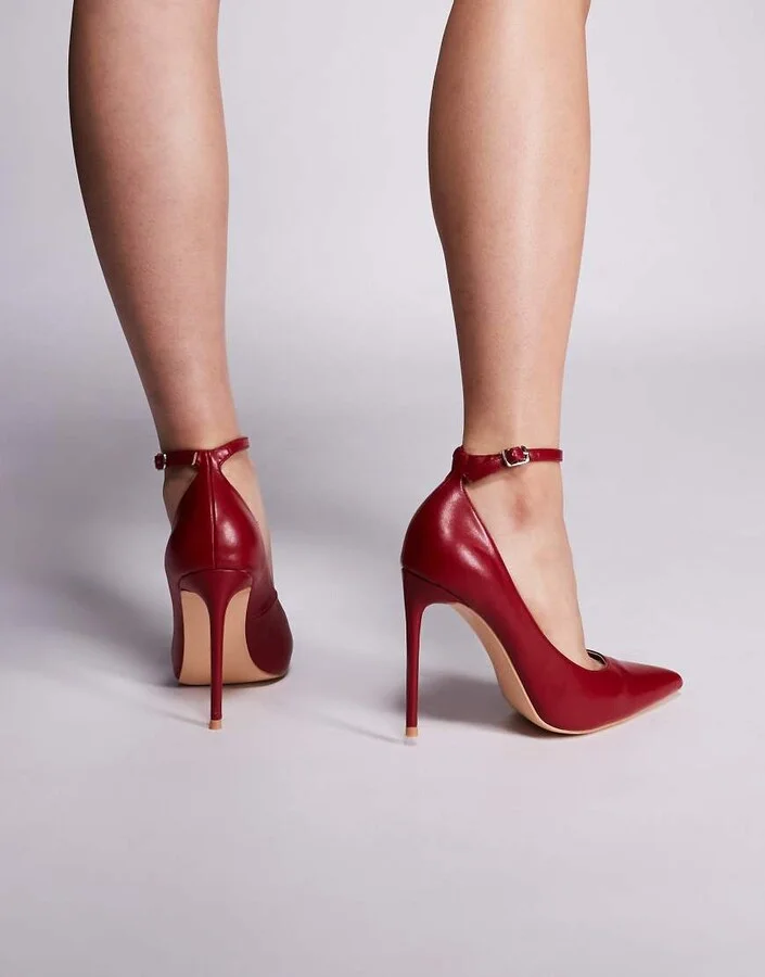 Public Desire Chantilly high heeled shoes with ankle straps in red - Image 2