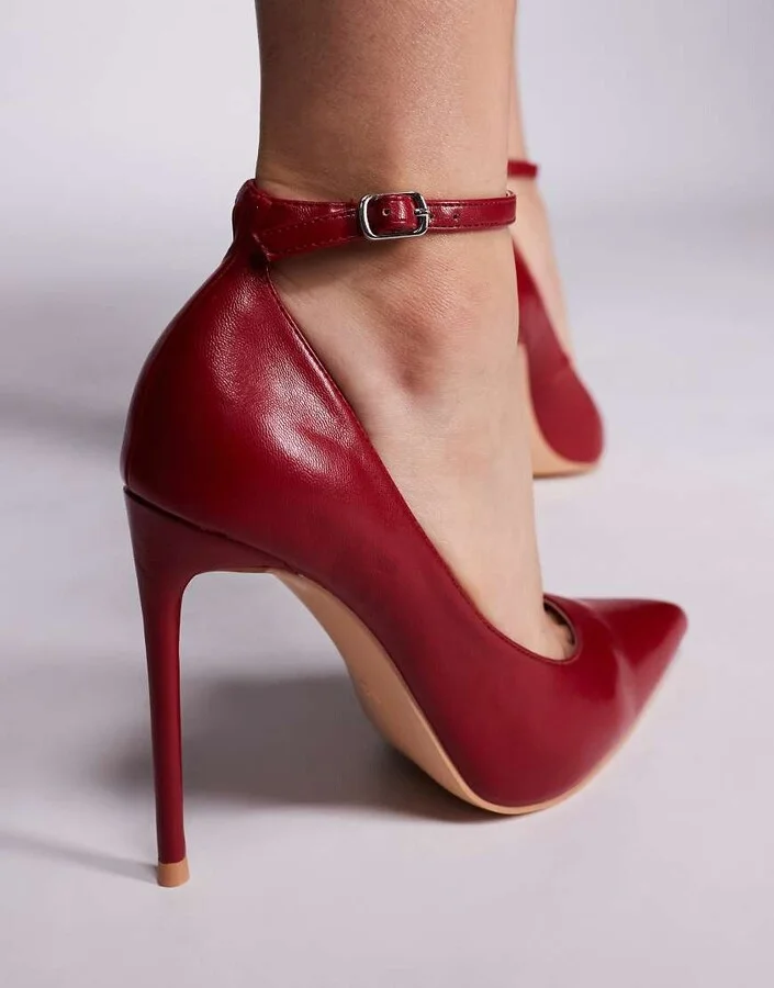 Public Desire Chantilly high heeled shoes with ankle straps in red - Image 3