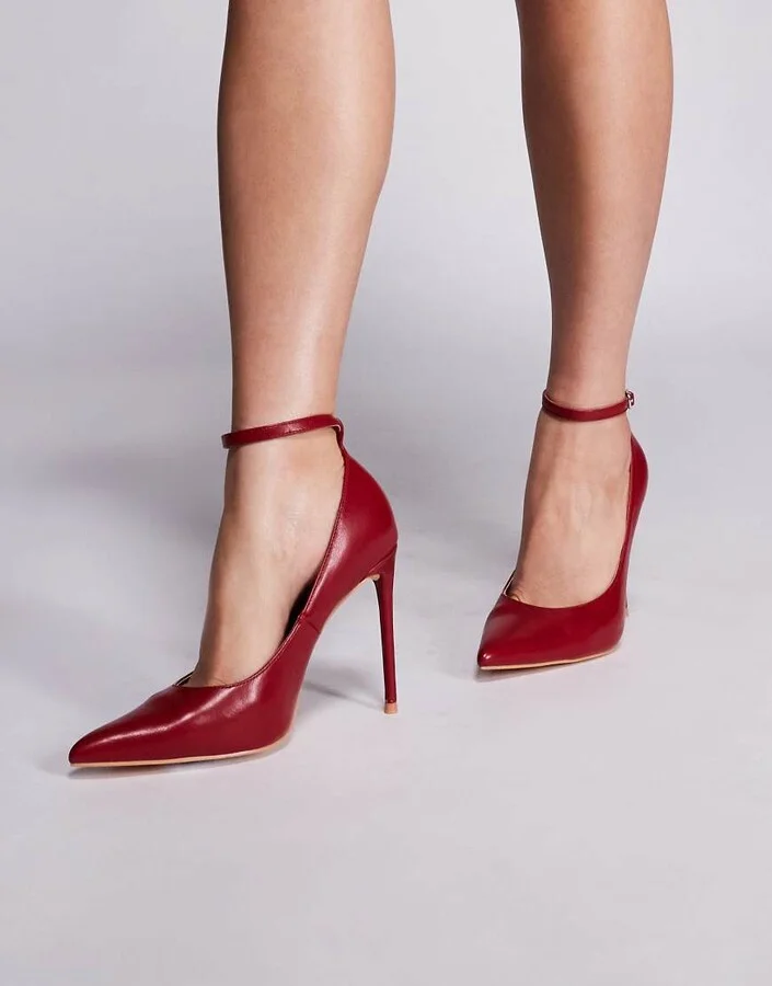 Public Desire Chantilly high heeled shoes with ankle straps in red - Image 4