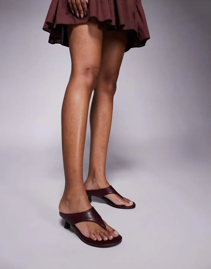 Public Desire Charmed kitten heel thong sandals in burgundy - Image 3