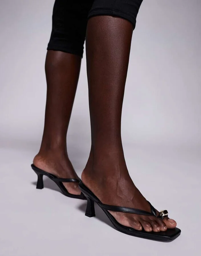 Public Desire Chimera thong sandals in black with gold hardware