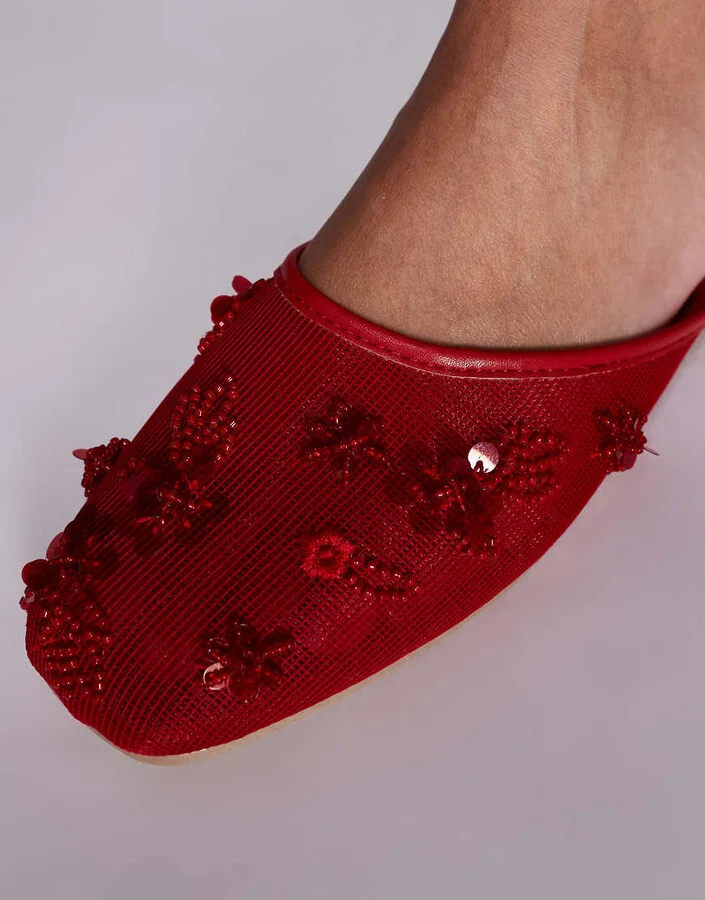 Public Desire Clarkie embellished slip on mules in mesh red - Image 2