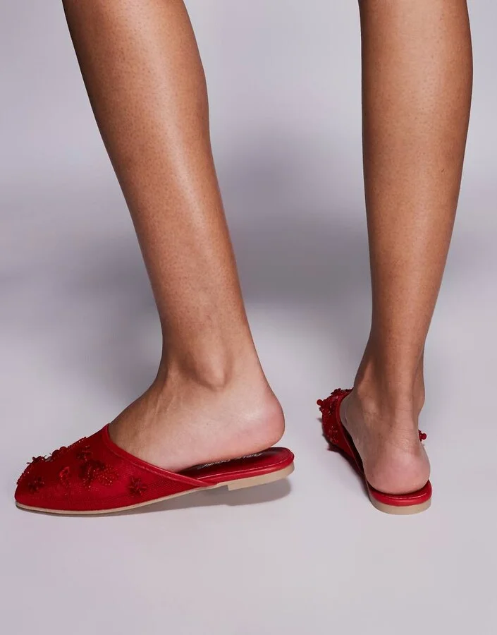 Public Desire Clarkie embellished slip on mules in mesh red - Image 3