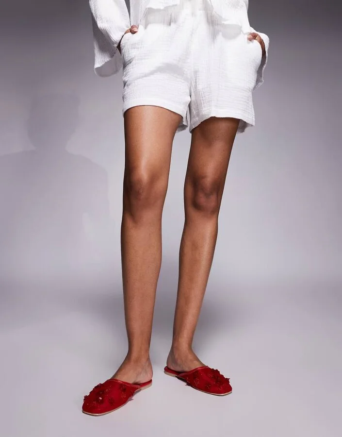 Public Desire Clarkie embellished slip on mules in mesh red - Image 4