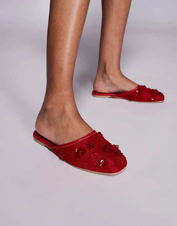 Public Desire Clarkie embellished slip on mules in mesh red
