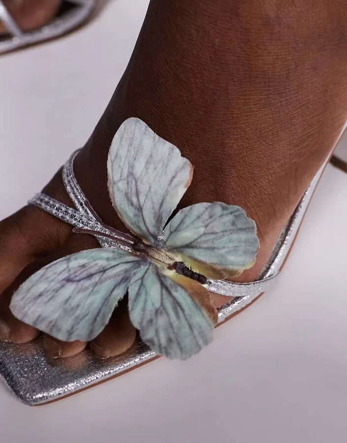 Public Desire Colossus barely there heeled sandals in silver - Image 4