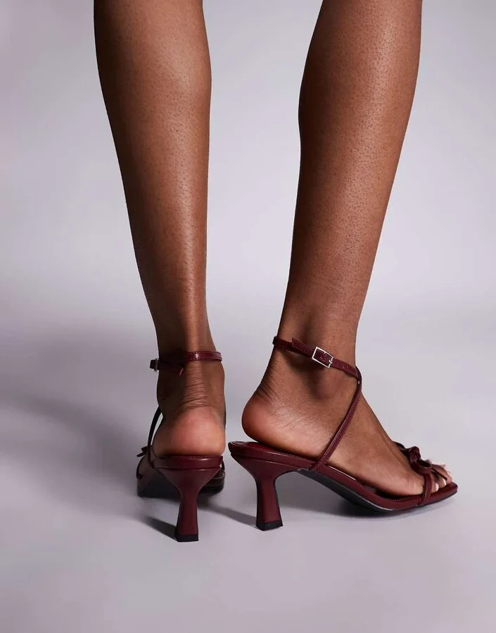 Public Desire Crimson bow kitten heel sandals in burgundy - Image 3