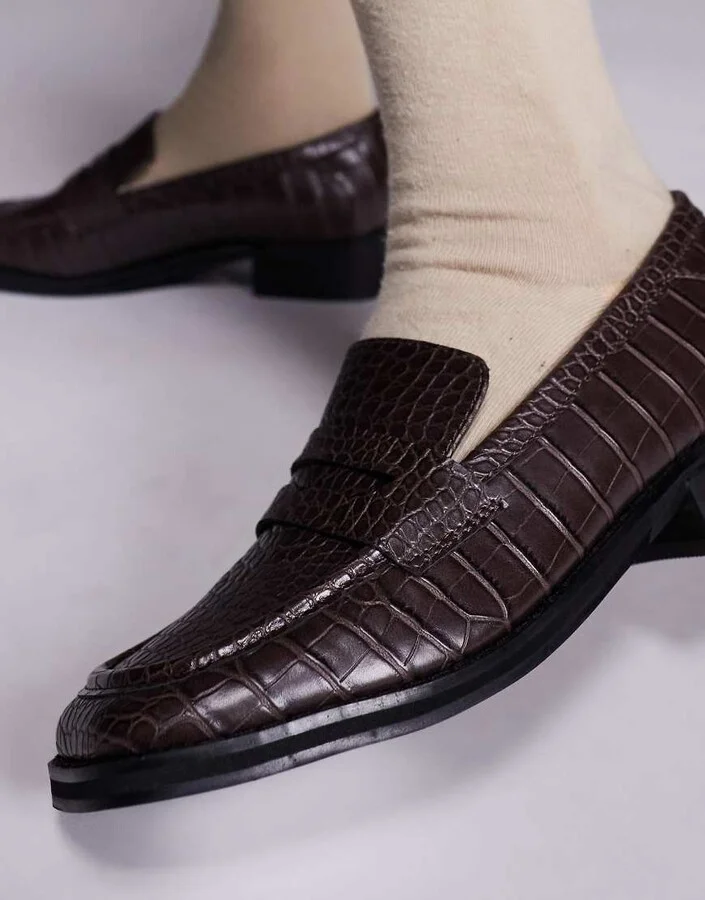 Public Desire Decaf loafers in brown croc - Image 3