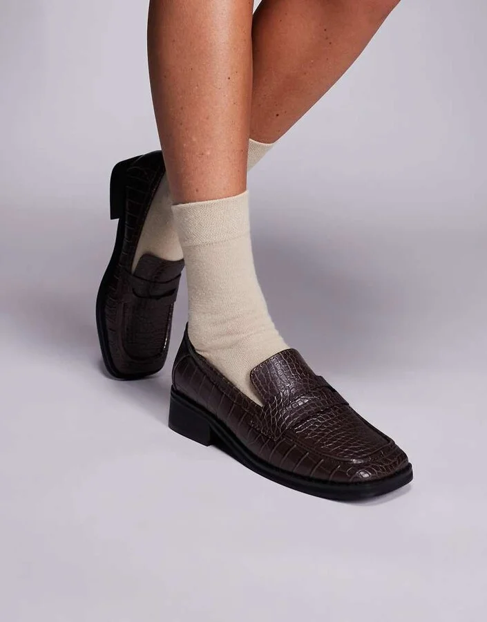 Public Desire Decaf loafers in brown croc