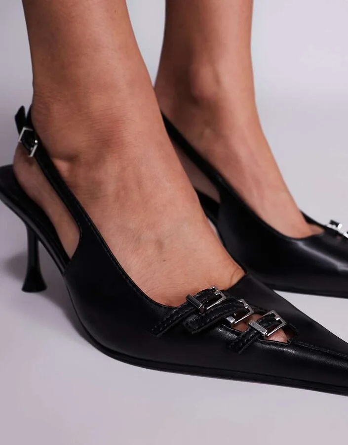 Public Desire Devoted slingback heeled shoes with buckle detailing in black - Image 3