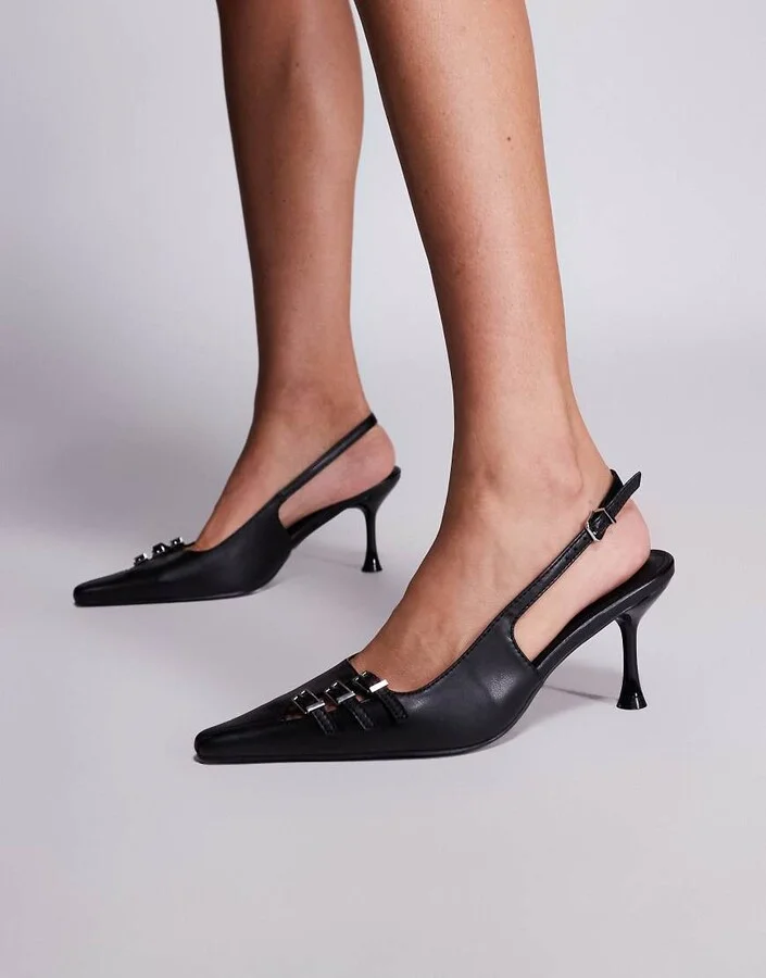 Public Desire Devoted slingback heeled shoes with buckle detailing in black - Image 4