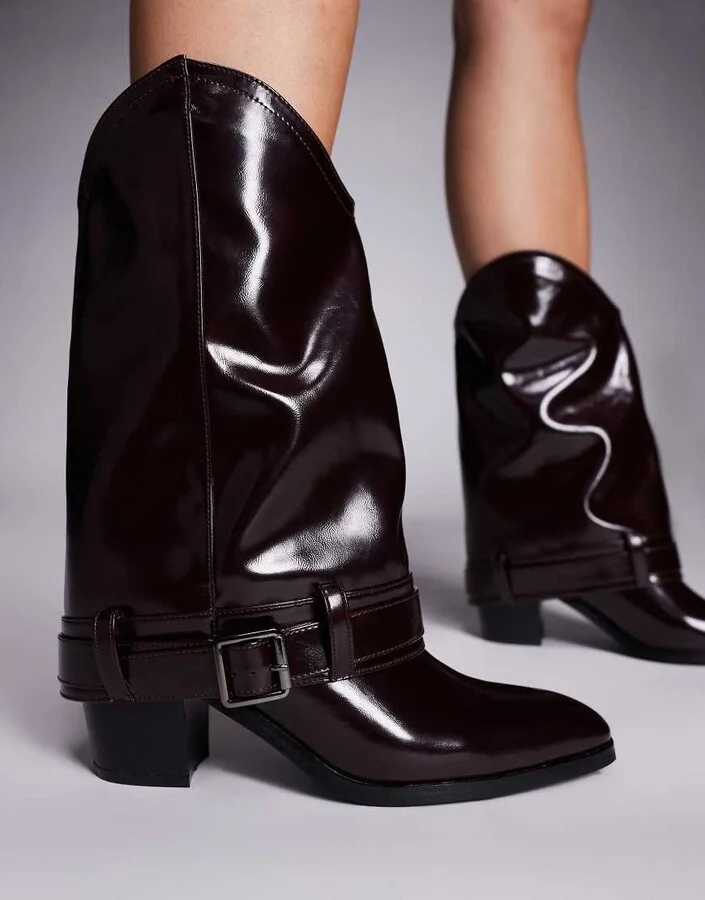 Public Desire Diego foldover mid ankle boots in burgundy - Image 4