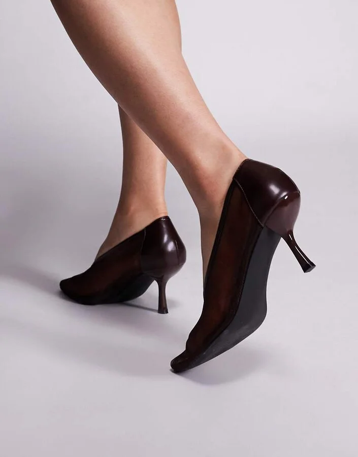 Public Desire Dua mesh high vamp heels in chocolate - Image 3