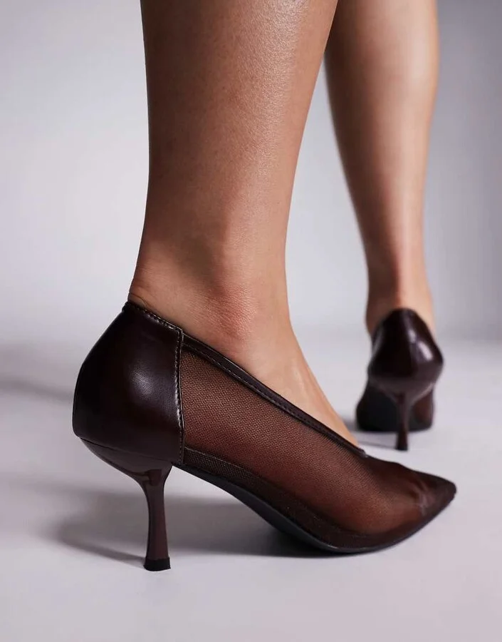 Public Desire Dua mesh high vamp heels in chocolate - Image 4