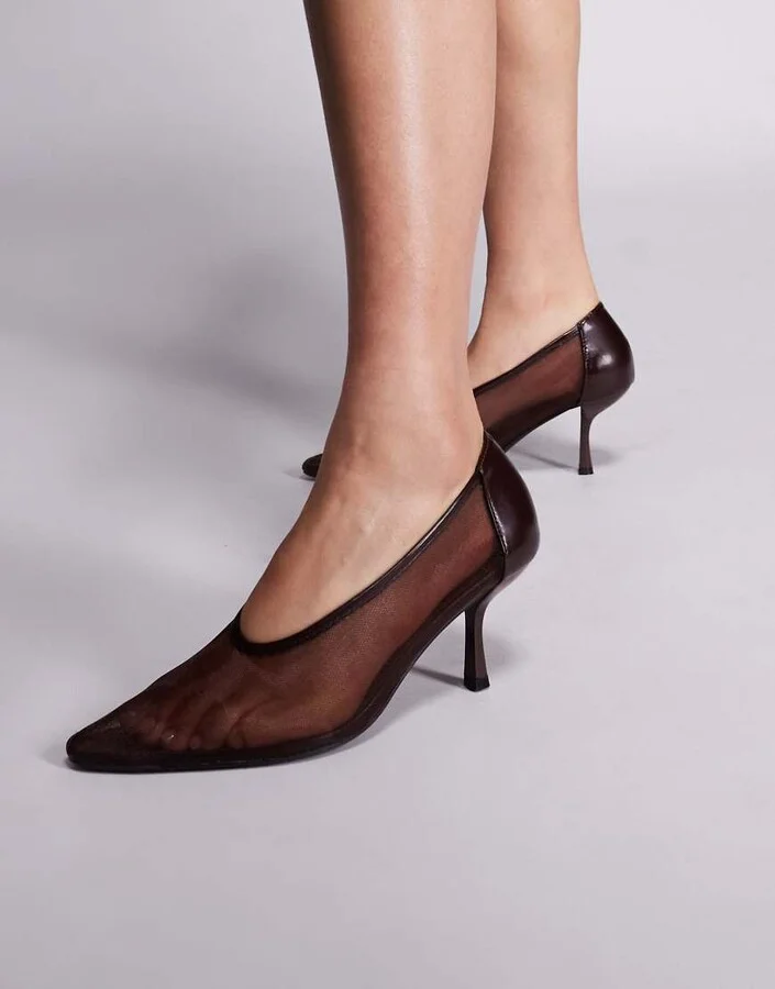 Public Desire Dua mesh high vamp heels in chocolate
