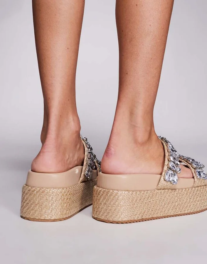 Public Desire Duchess Update raffia sandals with embellished straps - Image 2