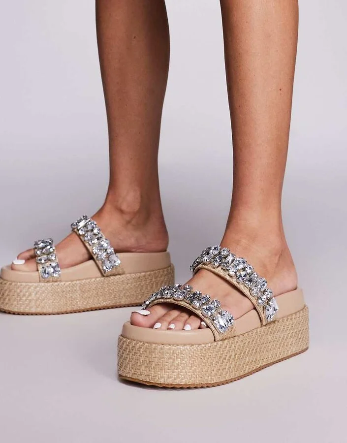 Public Desire Duchess Update raffia sandals with embellished straps