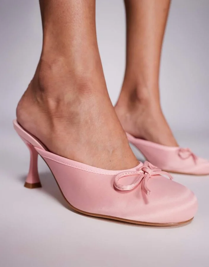 Public Desire Duel heeled mules in pink satin - Image 3